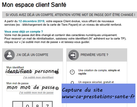 www.ca-prestations-sante.fr : connexion espace client