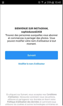Confirmer la création du compte instagram