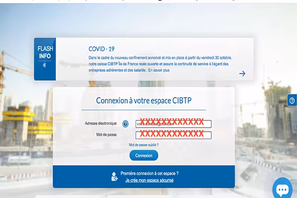 Formulaire de connexion à l'espace cibtp-id.fr
