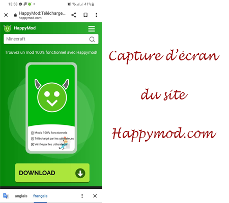 Téléchargement de HappyMode sur Android.
