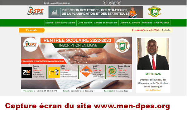 Procédure d'inscription en ligne selon le site www.men-dpes.org.