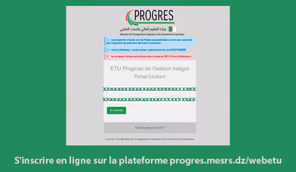 Comment s'inscrire en ligne sur la plateforme progres.mesrs.dz/webetu ?