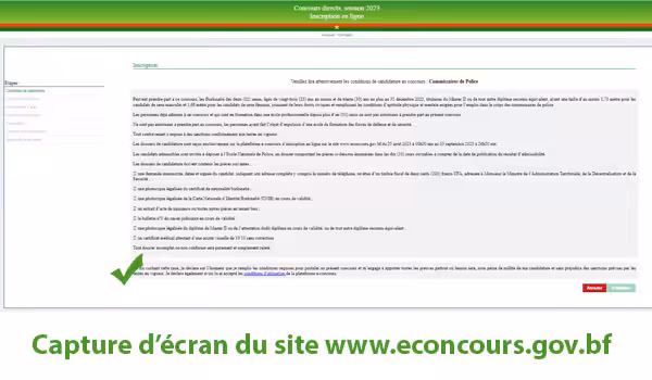 Lire et accepter les conditions de candidature sur le site e-concours