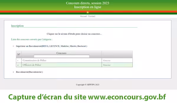 Consulter la liste des concours ouverts par catégorie et choisir le niveau souhaité
