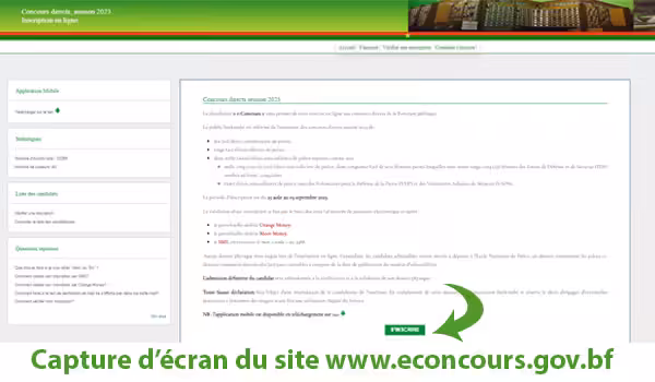 S'inscrire en ligne aux concours directs 2023 sur www.econcours.gov.bf