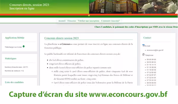 Inscription en ligne aux concours directs sur www.econcours.gov.bf, Session 2023