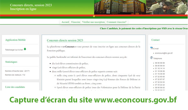Inscription en ligne aux concours directs sur www.econcours.gov.bf, Session 2023